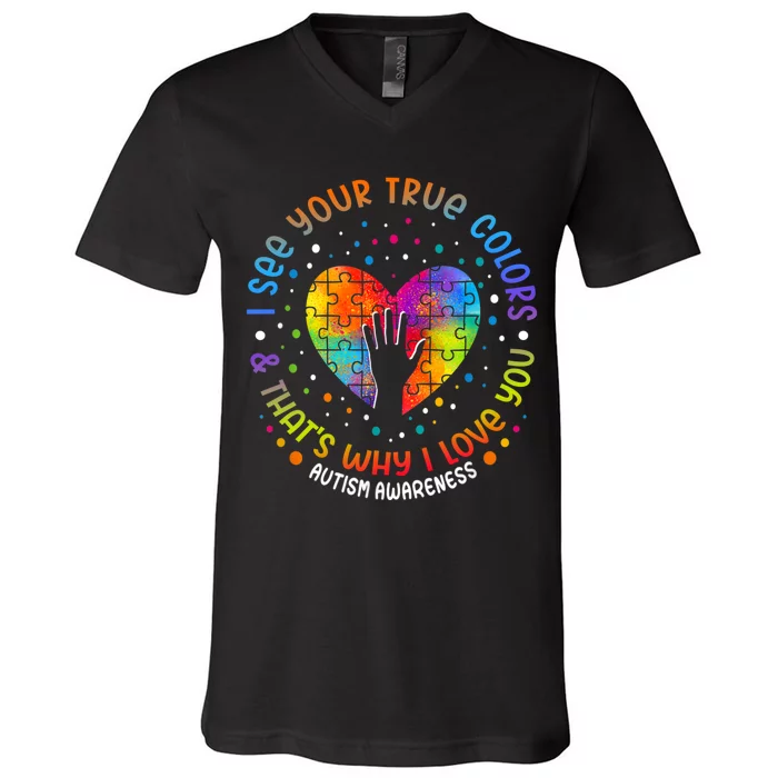 I See Your True Colors Puzzle World Autism Awareness Month V-Neck T-Shirt