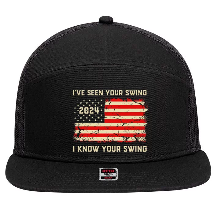 IVe Seen Your Swing I Know Your Swing Golf American Flag 7 Panel Mesh Trucker Snapback Hat