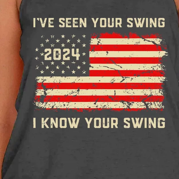 IVe Seen Your Swing I Know Your Swing Golf American Flag Women's Knotted Racerback Tank