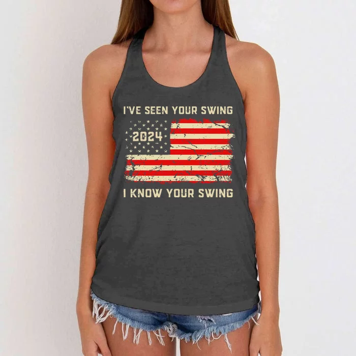 IVe Seen Your Swing I Know Your Swing Golf American Flag Women's Knotted Racerback Tank