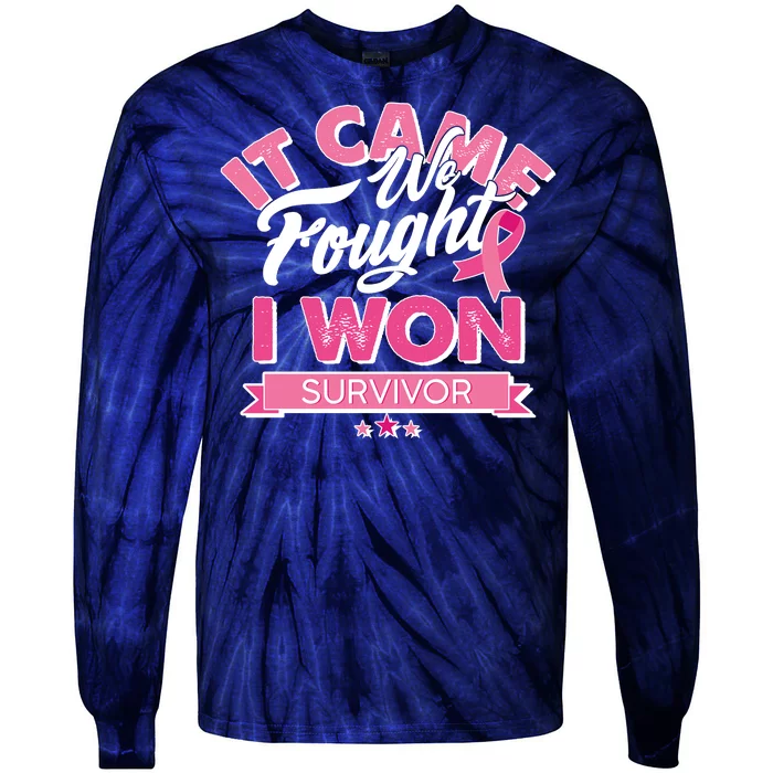 It Came We Fought I Won Breast Cancer Survivor Tie-Dye Long Sleeve Shirt