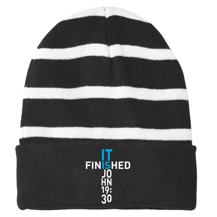 It Is Finished John 19:30 Striped Beanie with Solid Band