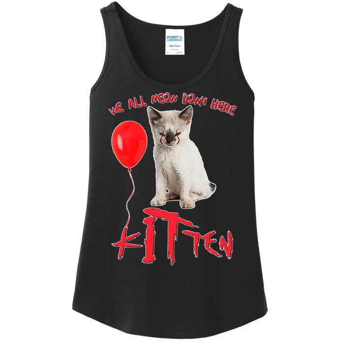 IT Kitten We All Meow Down Here Funny Halloween Ladies Essential Tank