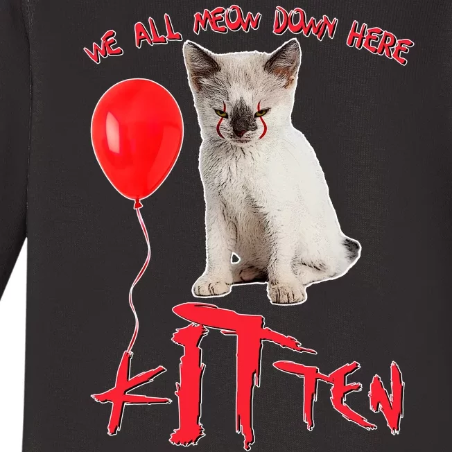 IT Kitten We All Meow Down Here Funny Halloween Baby Long Sleeve Bodysuit