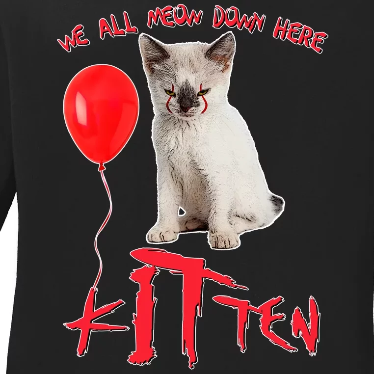 IT Kitten We All Meow Down Here Funny Halloween Ladies Long Sleeve Shirt