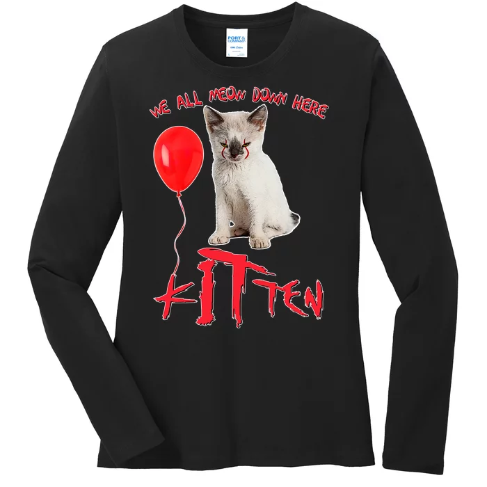 IT Kitten We All Meow Down Here Funny Halloween Ladies Long Sleeve Shirt