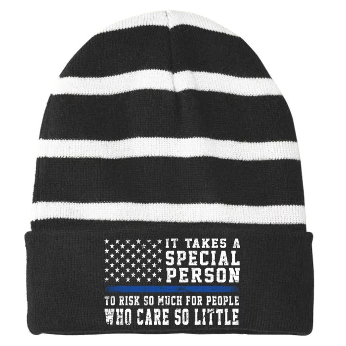 It Takes A Special Person To Be A Police Officer Striped Beanie with Solid Band