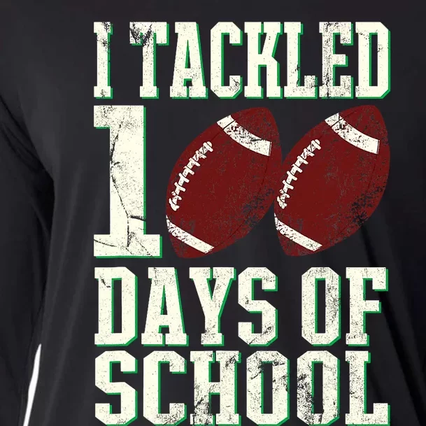 I Tackled 100 Days Of School Football Theme 100th Day Cooling Performance Long Sleeve Crew