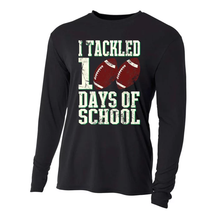 I Tackled 100 Days Of School Football Theme 100th Day Cooling Performance Long Sleeve Crew