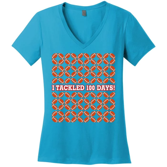 I Tackled 100 Days Football School Celebration Women's V-Neck T-Shirt