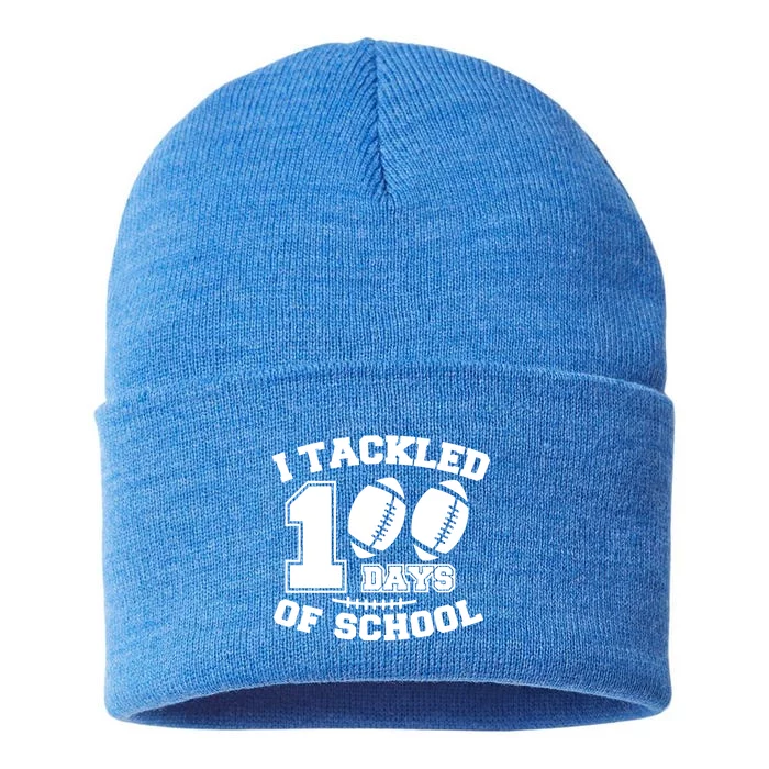 I Tackled 100 Days Of School Funny American Football Teacher Great Gift Sustainable Knit Beanie