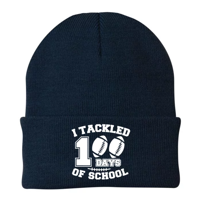 I Tackled 100 Days Of School Funny American Football Teacher Great Gift Knit Cap Winter Beanie