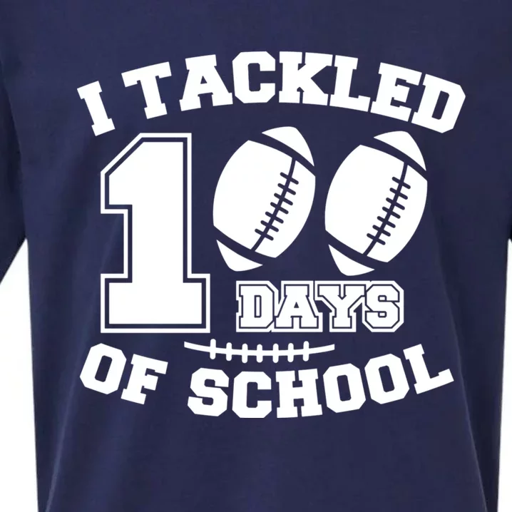 I Tackled 100 Days Of School Funny American Football Teacher Great Gift Sueded Cloud Jersey T-Shirt