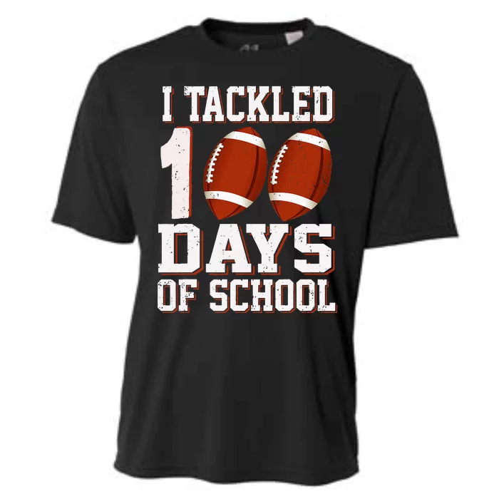 I Tackled 100 Days School 100th Day Football Student Teacher Cooling Performance Crew T-Shirt