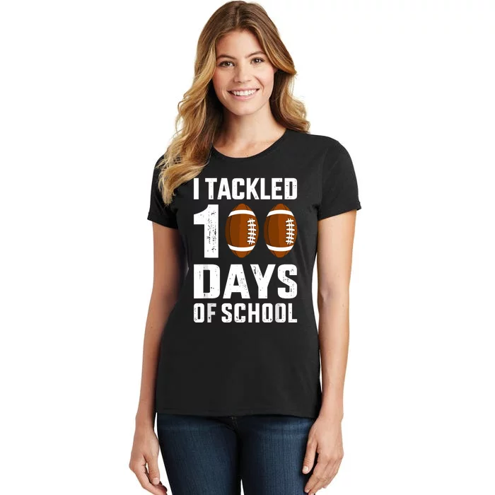 I Tackled 100 Days School 100th Day Football Student Teacher Women's T-Shirt