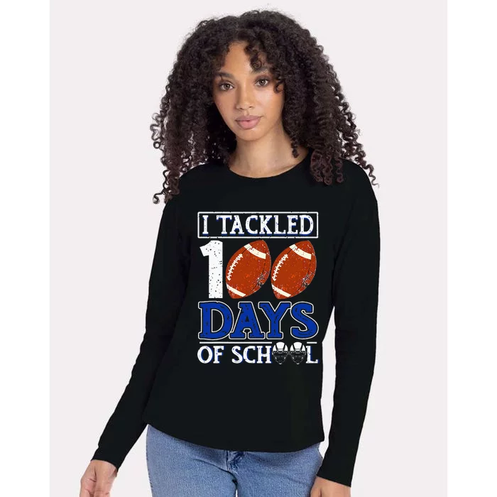 I Tackled 100 Days Of School American Football Lovers Womens Cotton Relaxed Long Sleeve T-Shirt