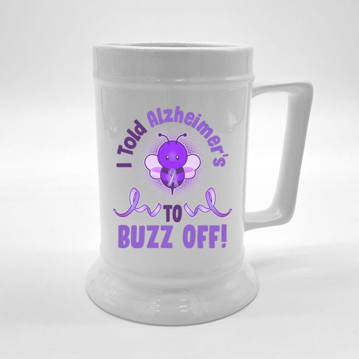 I Told Alzheimer's To Buzz Off Purple Ribbon Bee Front & Back Beer Stein