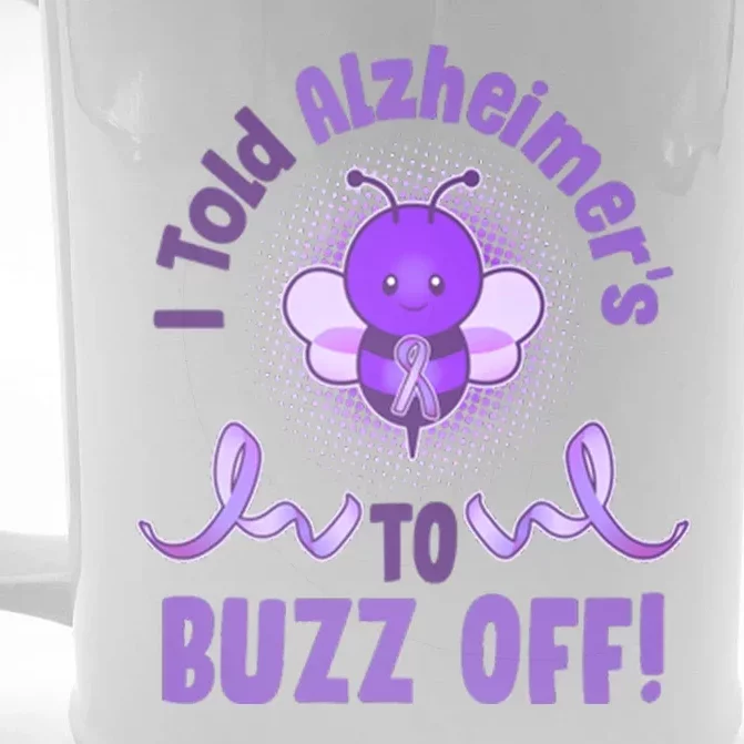 I Told Alzheimer's To Buzz Off Purple Ribbon Bee Front & Back Beer Stein