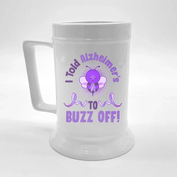 I Told Alzheimer's To Buzz Off Purple Ribbon Bee Front & Back Beer Stein