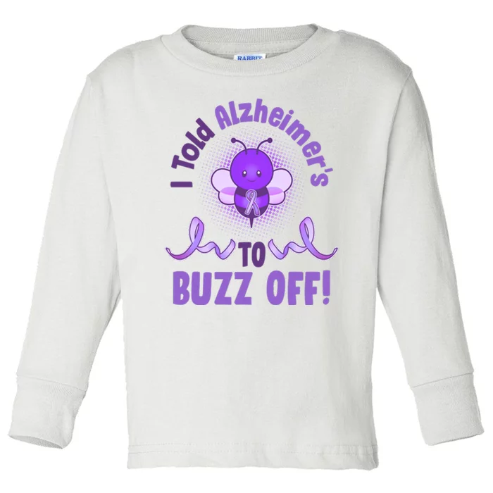 I Told Alzheimer's To Buzz Off Purple Ribbon Bee Toddler Long Sleeve Shirt