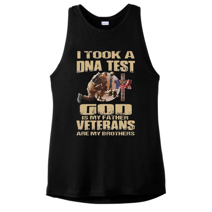 I Took A Dna Test God Is My Father Veterans Are My Brothers Ladies Tri-Blend Wicking Tank