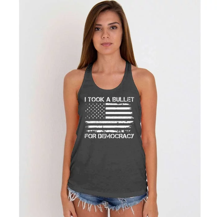 I Took A Bullet For Democracy Funny For Democracy Funny Political American Quote Women's Knotted Racerback Tank