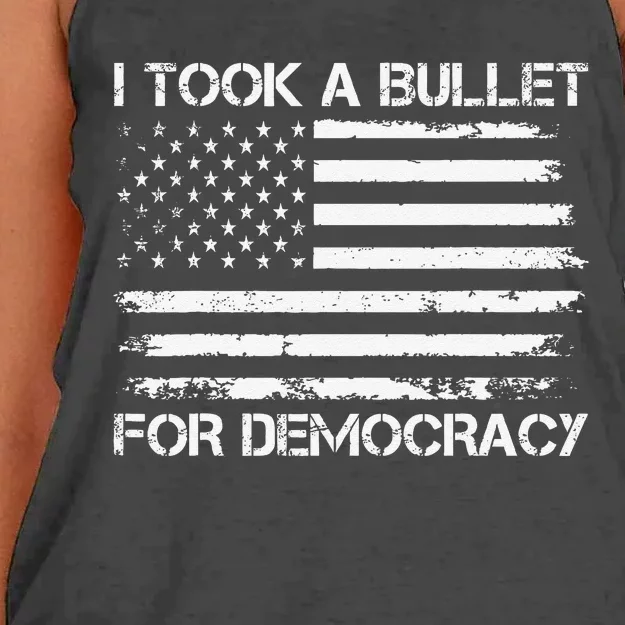 I Took A Bullet For Democracy Funny For Democracy Funny Political American Quote Women's Knotted Racerback Tank