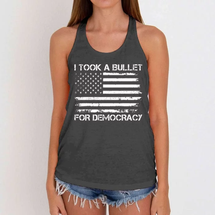 I Took A Bullet For Democracy Funny For Democracy Funny Political American Quote Women's Knotted Racerback Tank