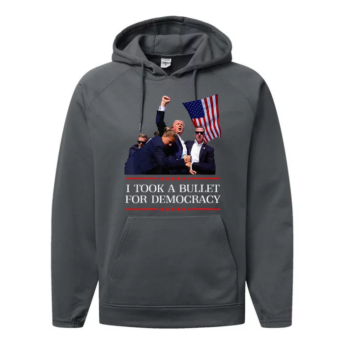 I Took A Bullet For Democracy Expresident Saying Election Performance Fleece Hoodie