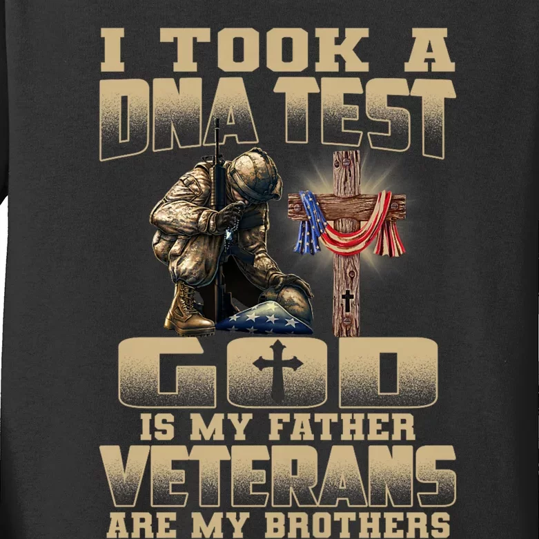 I Took A Dna Test God Is My Father Veterans Are My Brothers Kids Long Sleeve Shirt