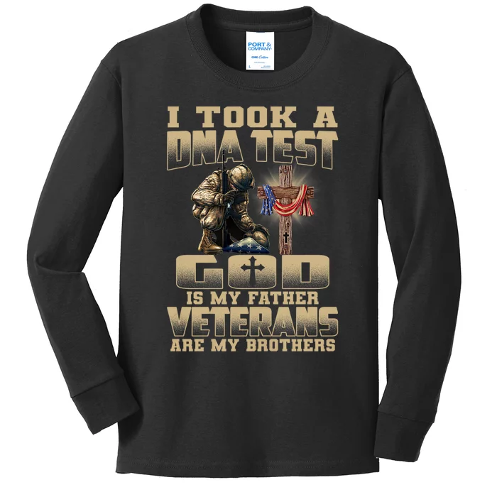 I Took A Dna Test God Is My Father Veterans Are My Brothers Kids Long Sleeve Shirt