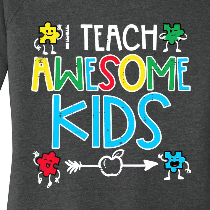 I Teach Awesome Autism Awareness Sped Teacher Me Women's Perfect Tri Tunic Long Sleeve Shirt