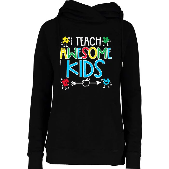 I Teach Awesome Autism Awareness Sped Teacher Me Womens Funnel Neck Pullover Hood