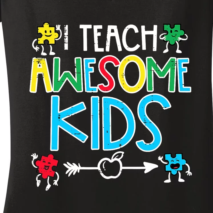 I Teach Awesome Autism Awareness Sped Teacher Me Women's V-Neck T-Shirt