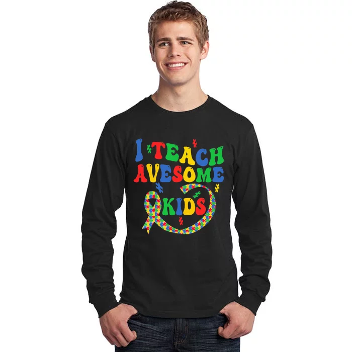 I Teach Awesome Autism Awareness Puzzle Ribbon Teacher Tall Long Sleeve T-Shirt