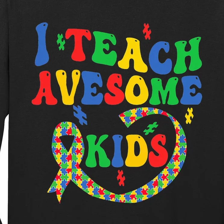 I Teach Awesome Autism Awareness Puzzle Ribbon Teacher Tall Long Sleeve T-Shirt