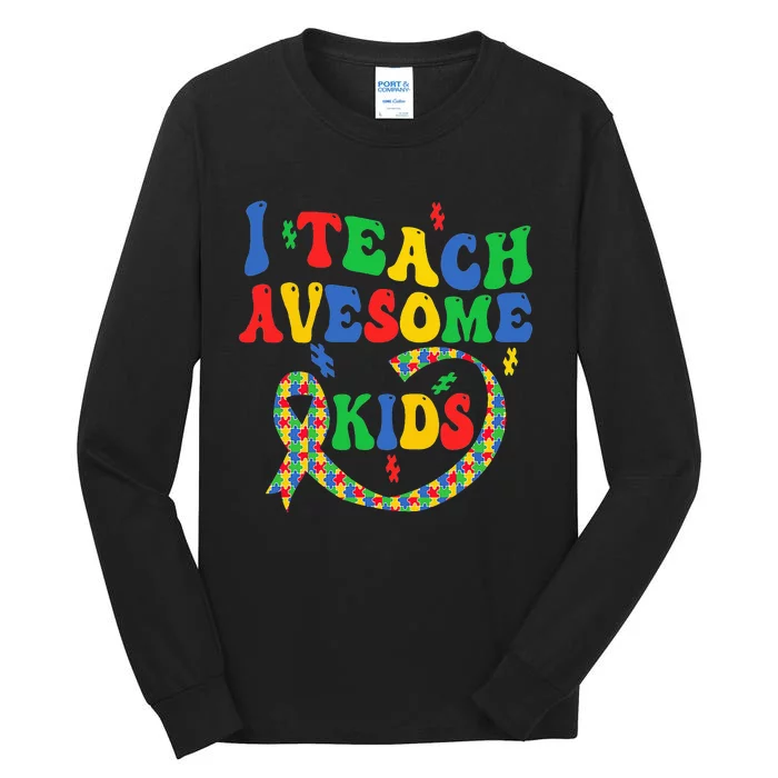 I Teach Awesome Autism Awareness Puzzle Ribbon Teacher Tall Long Sleeve T-Shirt