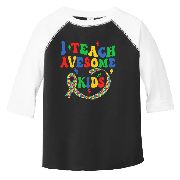 I Teach Awesome Autism Awareness Puzzle Ribbon Teacher Toddler Fine Jersey T-Shirt