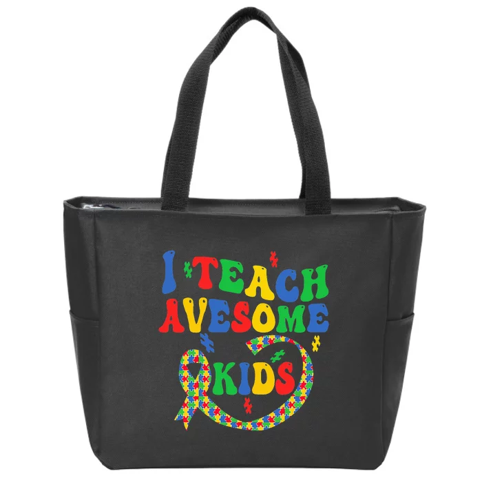 I Teach Awesome Autism Awareness Puzzle Ribbon Teacher Zip Tote Bag