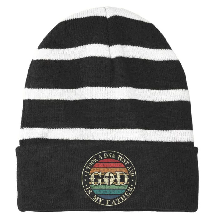 I Took A Dna Test And God Is My Father Vintage God Striped Beanie with Solid Band