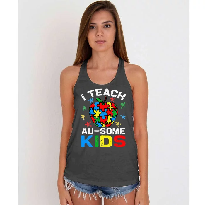 I Teach Awesome Autism Awareness Sped Teacher Women's Knotted Racerback Tank