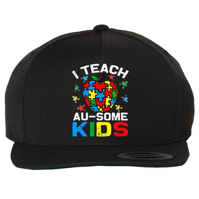 I Teach Awesome Autism Awareness Sped Teacher Wool Snapback Cap