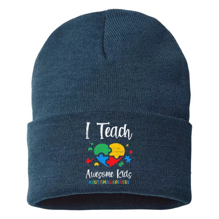 I Teach Awesome Autism Awareness For A Sped Teacher Sustainable Knit Beanie