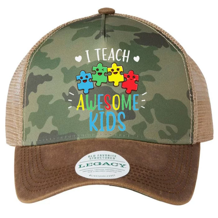 I Teach Awesome Autism Awareness Sped Teacher Legacy Tie Dye Trucker Hat