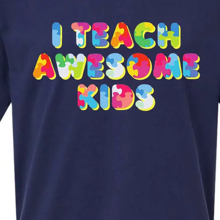 I Teach Awesome Autism Awareness Teacher Gift Sueded Cloud Jersey T-Shirt