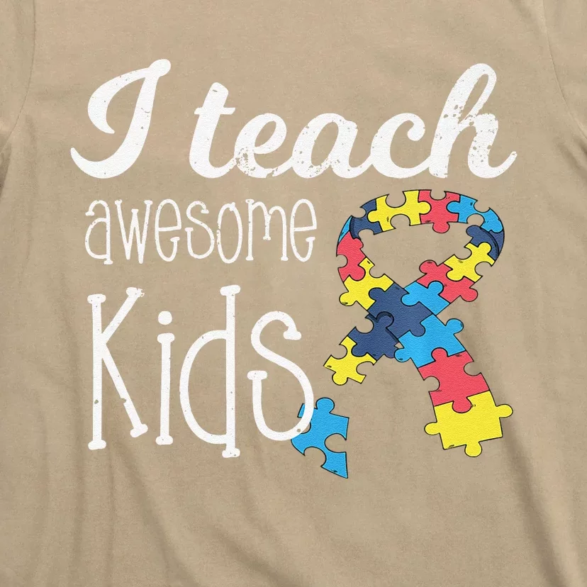 I Teach Awesome Autism Awareness Teacher T-Shirt