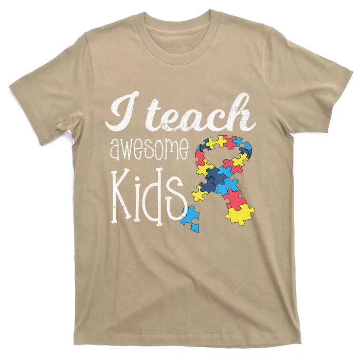 I Teach Awesome Autism Awareness Teacher T-Shirt