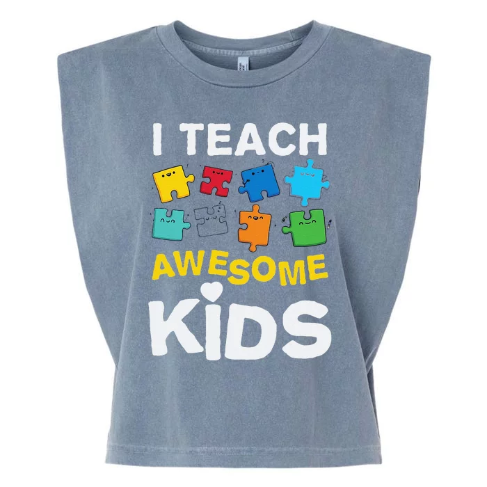 I Teach Awesome Autism Awareness Garment-Dyed Women's Muscle Tee