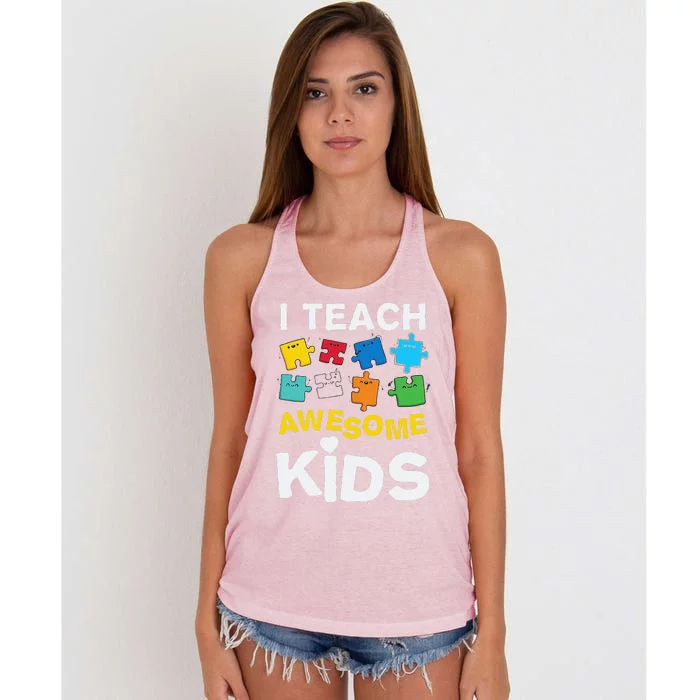 I Teach Awesome Autism Awareness Women's Knotted Racerback Tank