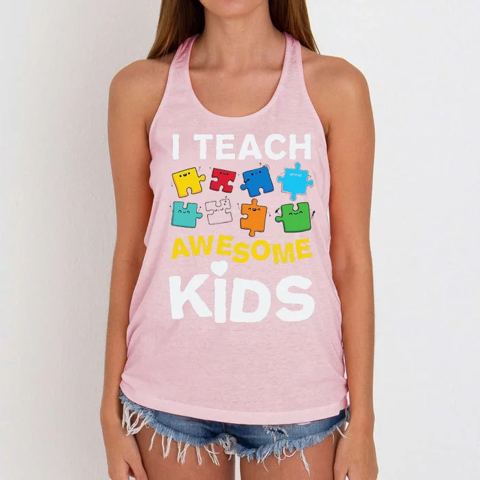 I Teach Awesome Autism Awareness Women's Knotted Racerback Tank